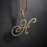 A-Z Cursive Letters Name Iced Out Cubic Zircon Pendant Necklace