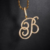 A-Z Cursive Letters Name Iced Out Cubic Zircon Pendant Necklace