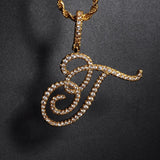 A-Z Cursive Letters Name Iced Out Cubic Zircon Pendant Necklace