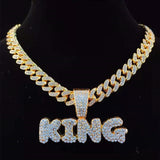 Iced Out Bling KING Pendant Necklace with 13mm Miami Cuban Chain